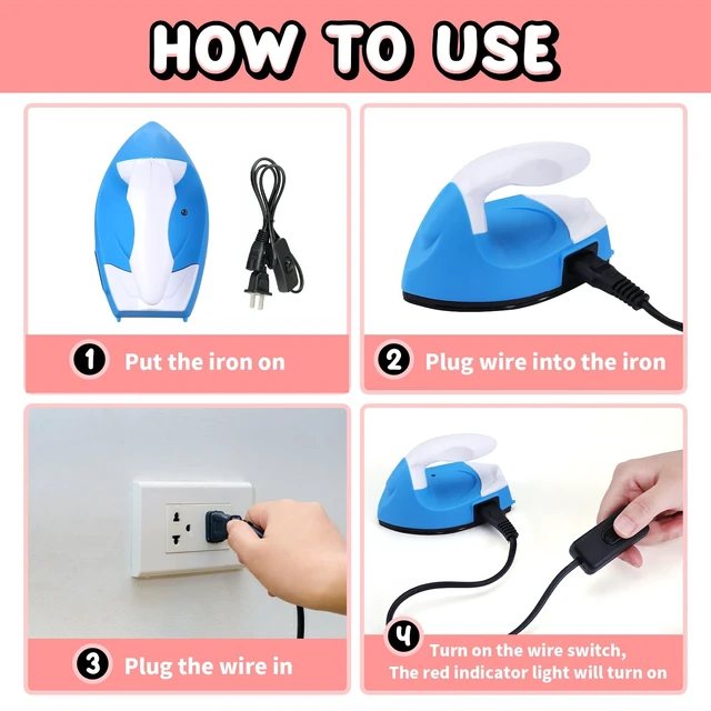 Alt view image 4 of 7 - Mini Iron for Crafts with Charging Base, Blue | Fast Heating, Portable Mini Heat Press, For Sewing, Ironing On Patches, Perler Beads, Heat Transfer, DIY Crafts