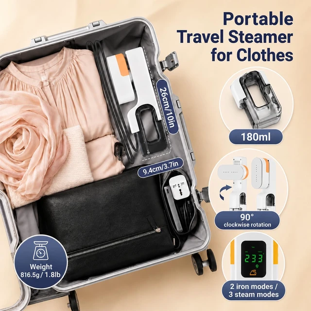 Alt view image 5 of 7 - Steamer for Clothes, Portable Garment Steamer Travel Size,1000W Travel Steamer & Iron 2 in 1 Portable Iron with Adjustment Steam and Ironing Function