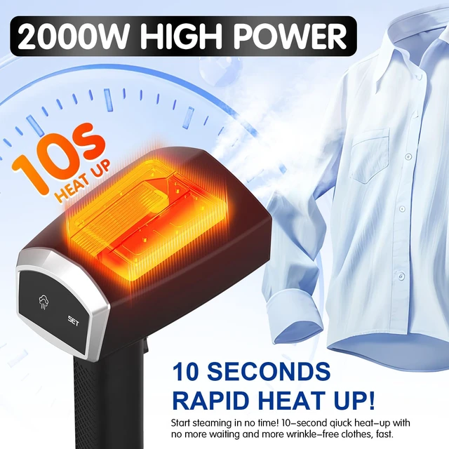 Alt view image 3 of 7 - Handheld Garment Steamer for Clothes, 2000W, 10s Heat-Up, 350ml Tank | 40g/min steaming with 3 settings for delicate to heavy fabrics, Leak-Proof, Use for Travel, Home, Office, Wardrobe Care