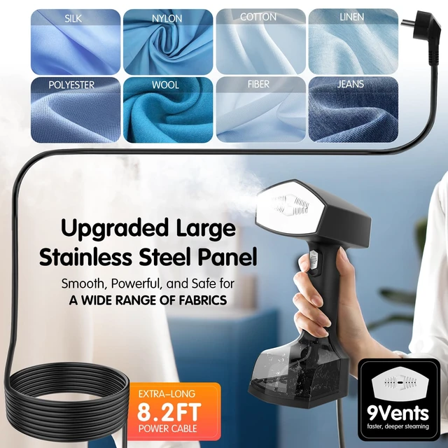Alt view image 6 of 7 - Handheld Garment Steamer for Clothes, 2000W, 10s Heat-Up, 350ml Tank | 40g/min steaming with 3 settings for delicate to heavy fabrics, Leak-Proof, Use for Travel, Home, Office, Wardrobe Care