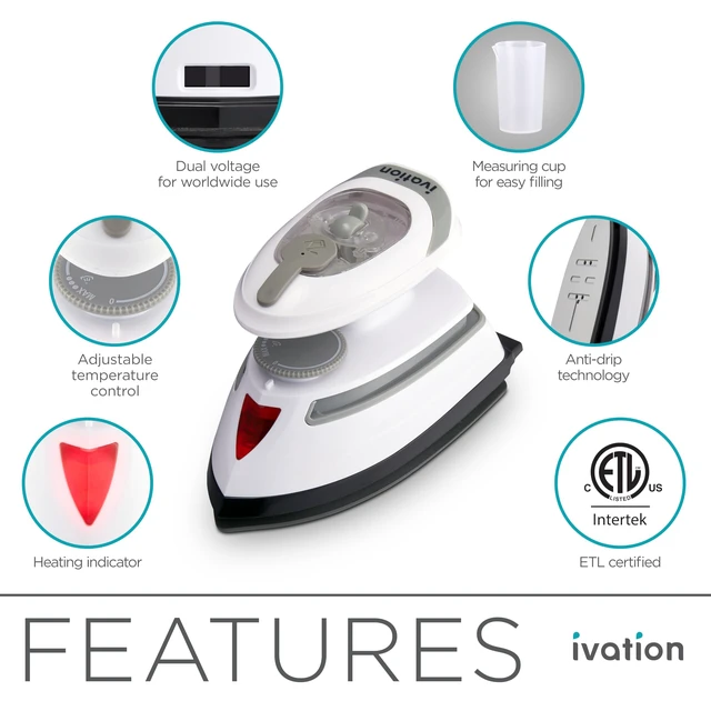 Alt view image 2 of 7 - Mini Travel Steam Iron, Dual Voltage, 5 Steam Vents, ETL Certified | Slips inside a suitcase or carry-on for business trips - nonstick soleplate glides on cotton, silk, and linen fabrics