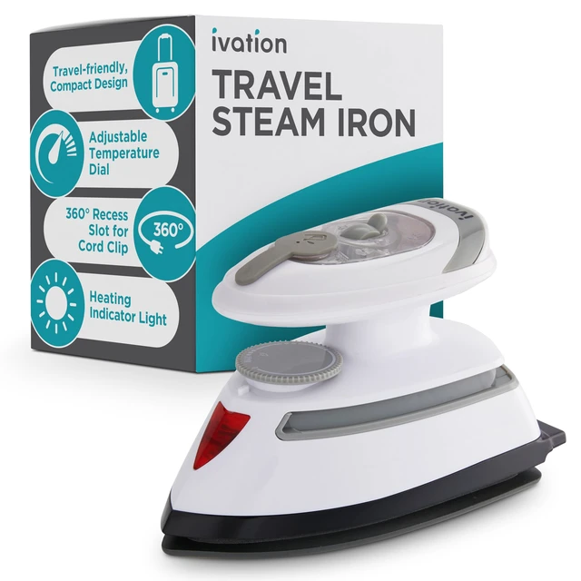 Alt view image 3 of 7 - Mini Travel Steam Iron, Dual Voltage, 5 Steam Vents, ETL Certified | Slips inside a suitcase or carry-on for business trips - nonstick soleplate glides on cotton, silk, and linen fabrics