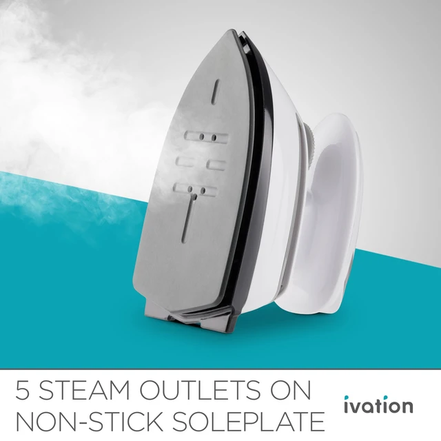 Alt view image 6 of 7 - Mini Travel Steam Iron, Dual Voltage, 5 Steam Vents, ETL Certified | Slips inside a suitcase or carry-on for business trips - nonstick soleplate glides on cotton, silk, and linen fabrics