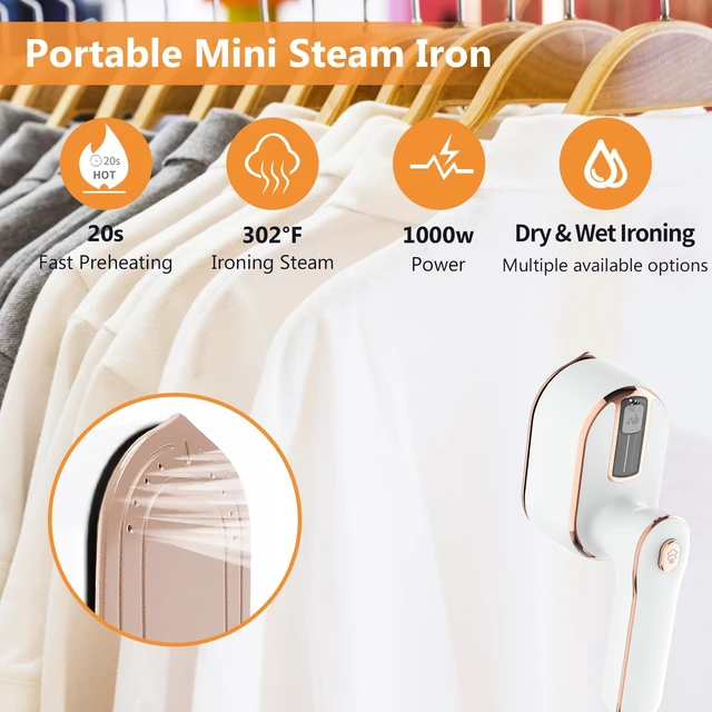 Alt view image 2 of 6 - Portable Handheld Steamer for Clothes, 2-in-1 Ironing & Steaming,180° Rotatable Multi-Directional, Mini Travel Steamer,suitable for clothing of the majority of sizes/thickness for Dorm Room, White