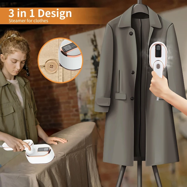 Alt view image 4 of 6 - Portable Handheld Steamer for Clothes, 2-in-1 Ironing & Steaming,180° Rotatable Multi-Directional, Mini Travel Steamer,suitable for clothing of the majority of sizes/thickness for Dorm Room, White