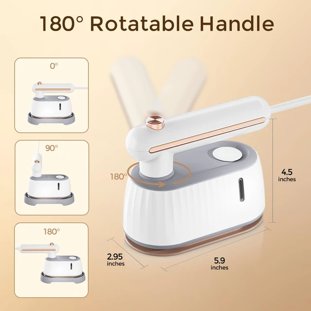 Alt view image 6 of 7 - Handheld Garment Steamer, 2-in-1 Steamer & Dry Iron for Clothes, Portable Travel Steamer for Clothes, 15s Fast Heat-Up, Leak-Resistant (Round handle)