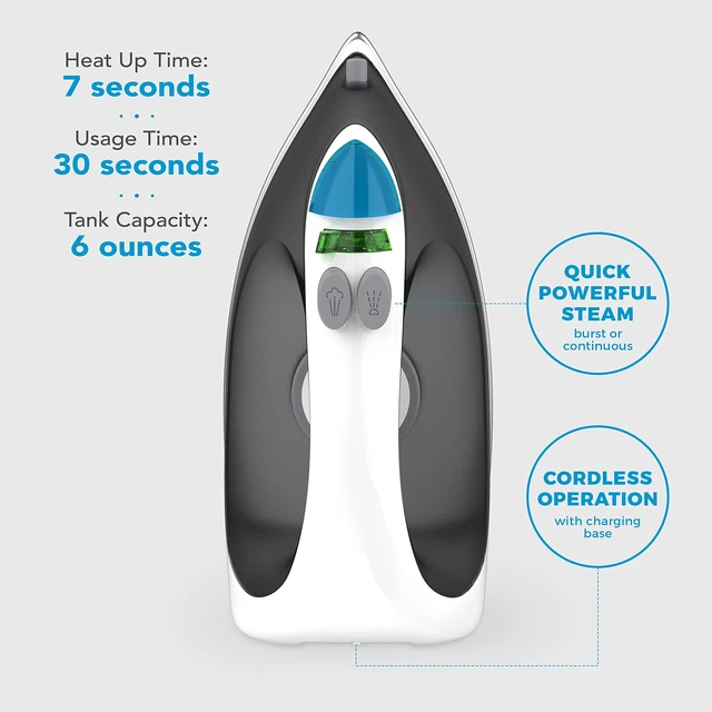 Alt view image 3 of 6 - SF-760 Portable Cordless Steam Iron, With Carrying Case, Non-Stick Sole Plate, White