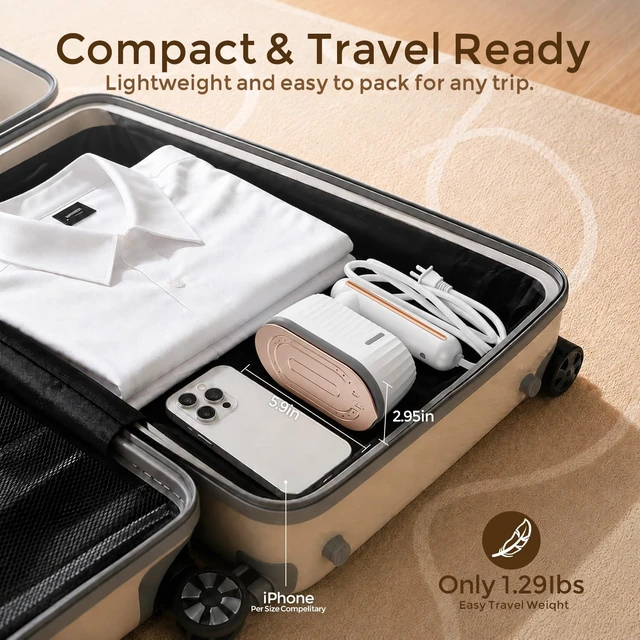 Alt view image 3 of 7 - Handheld Garment Steamer, 2-in-1 Steamer & Dry Iron for Clothes, Portable Travel Steamer for Clothes, 15s Fast Heat-Up, Leak-Resistant (Round handle)