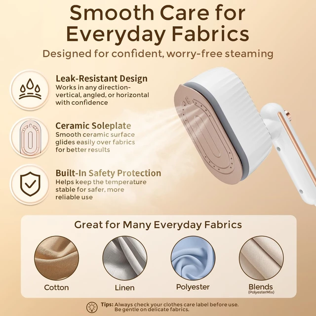 Alt view image 5 of 7 - Handheld Garment Steamer, 2-in-1 Steamer & Dry Iron for Clothes, Portable Travel Steamer for Clothes, 15s Fast Heat-Up, Leak-Resistant (Round handle)