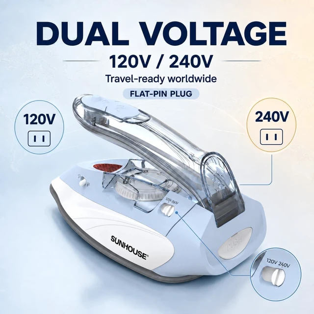 Alt view image 2 of 7 - Mini Travel Iron, Dual Voltage 120V/240V Steam Iron for Clothes | 1100W Small Portable Design with Foldable Handle, Non-Stick Ceramic Soleplate, 5 Temperature Settings, 6 Feet Cord