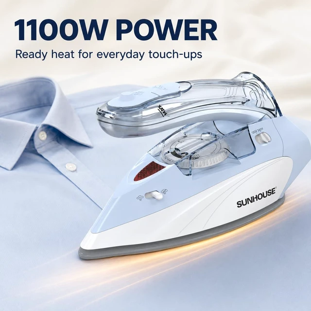 Alt view image 3 of 7 - Mini Travel Iron, Dual Voltage 120V/240V Steam Iron for Clothes | 1100W Small Portable Design with Foldable Handle, Non-Stick Ceramic Soleplate, 5 Temperature Settings, 6 Feet Cord