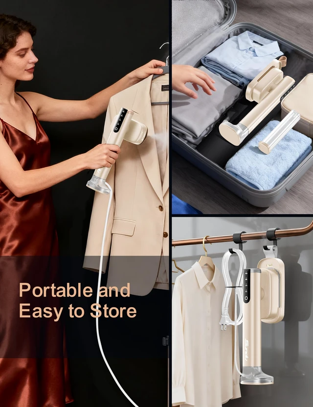 Alt view image 6 of 7 - Travel Steamer for Clothes, Portable Handheld Garment Steamer | 15s Fast Heat-up,2 Water Tanks (180 ml&100 ml),Steamer Ironing Gloves,45 Minutes of Continuous Ironing for Home,Travel Gold
