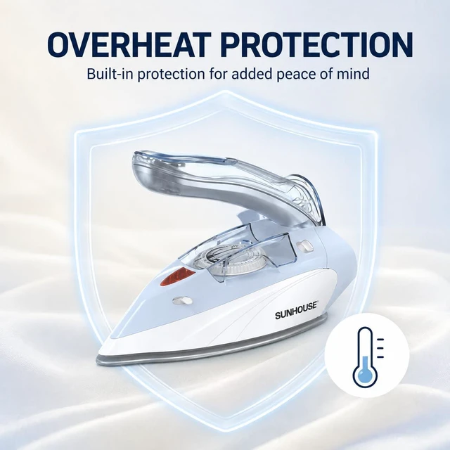 Alt view image 7 of 7 - Mini Travel Iron, Dual Voltage 120V/240V Steam Iron for Clothes | 1100W Small Portable Design with Foldable Handle, Non-Stick Ceramic Soleplate, 5 Temperature Settings, 6 Feet Cord