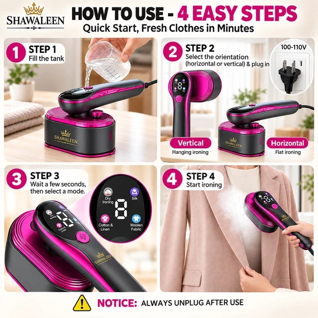 Alt view image 3 of 7 - Travel Steamer for Clothes with Ironing Gloves, All-Fabric Wrinkle Removal 4 Adjustable Modes, 10s fast Heat Up, Large Ceramic Heat Panel, 100ml water tank, 2in1 Steamer Iron1200W (110-120V) (PINK)