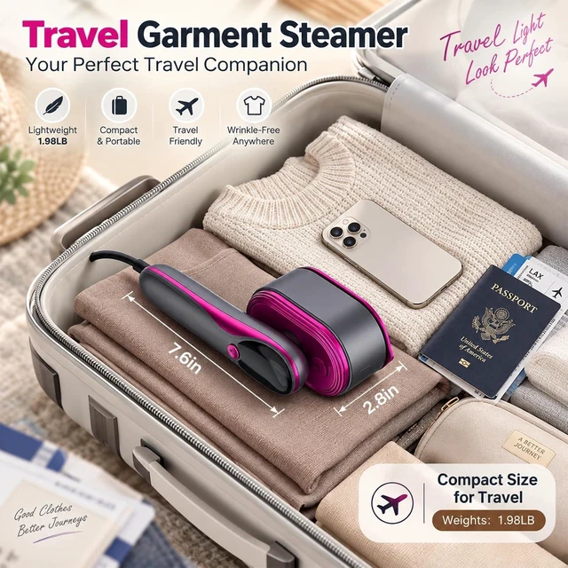 Alt view image 4 of 7 - Travel Steamer for Clothes with Ironing Gloves, All-Fabric Wrinkle Removal 4 Adjustable Modes, 10s fast Heat Up, Large Ceramic Heat Panel, 100ml water tank, 2in1 Steamer Iron1200W (110-120V) (PINK)