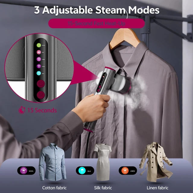 Alt view image 4 of 7 - Travel Steamer for Clothes, Dual Voltage 100-240V, Portable Steamer & Iron | 15s heat-up, 2 in 1 Handheld Garment Steamer & Iron, 3 steam modes, 105ml tank for Global, Europe, Business