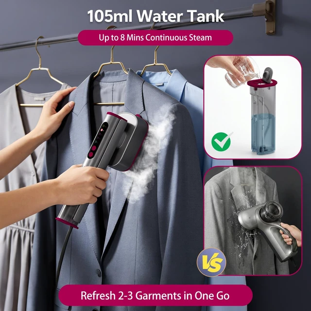 Alt view image 5 of 7 - Travel Steamer for Clothes, Dual Voltage 100-240V, Portable Steamer & Iron | 15s heat-up, 2 in 1 Handheld Garment Steamer & Iron, 3 steam modes, 105ml tank for Global, Europe, Business
