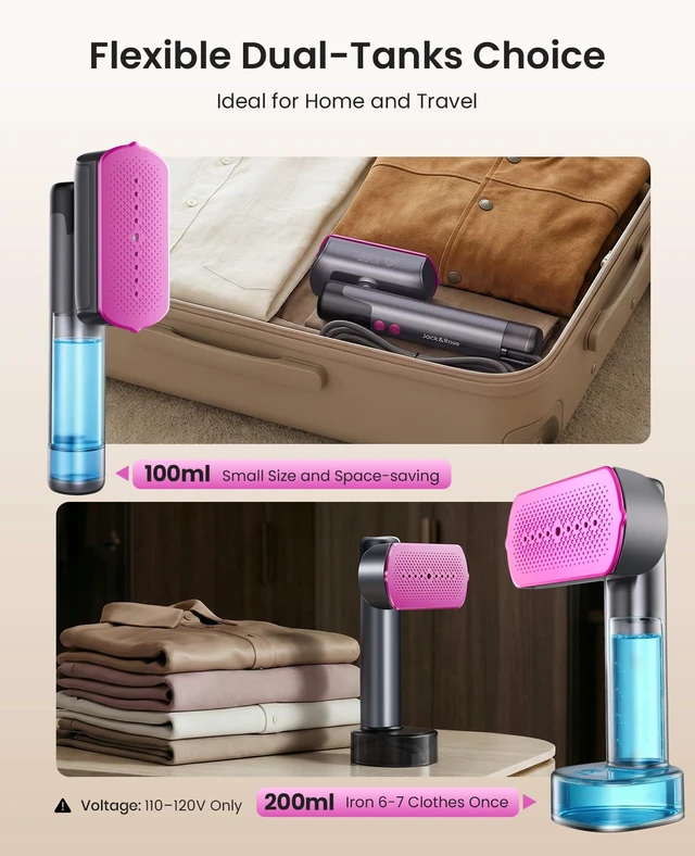 Alt view image 2 of 7 - Travel Steamer for Clothes 1200W,200ml/100ml Dual Water Tanks | 1.6Ib,2-in-1 Steamer & Iron,30s Fast Heat,Ceramic Soleplate,Travel & Home Use