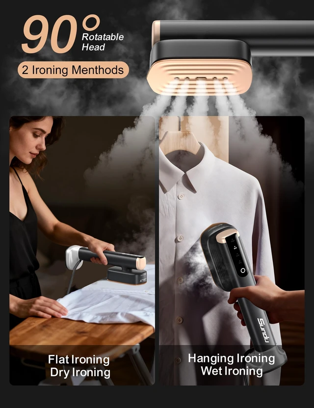 Alt view image 4 of 7 - Travel Steamer for Clothes,(180 ml+100 ml) 2 Tanks,Wrinkle Removal | Garment Steamer 1200W,45min Powerful Steam iron, 15s Fast Heat-up,4 Modes , Touch Control, Portable for Travel & Home Onyx