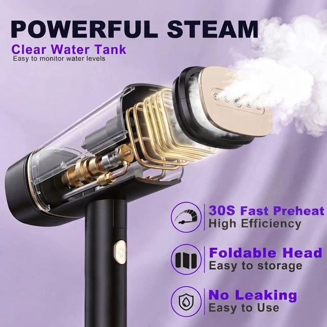 Alt view image 2 of 7 - Foldable Travel Steamer, Dual Voltage(100~250V) Steamer for Clothes | Leak-Proof, Works vertically or horizontally on all fabrics, Mini Garment Steamer, Compact for wordwide travel