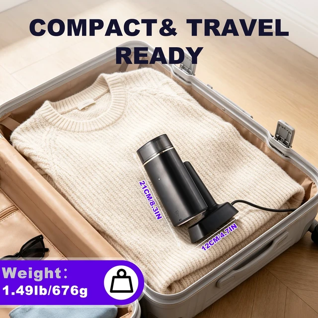 Alt view image 5 of 7 - Foldable Travel Steamer, Dual Voltage(100~250V) Steamer for Clothes | Leak-Proof, Works vertically or horizontally on all fabrics, Mini Garment Steamer, Compact for wordwide travel
