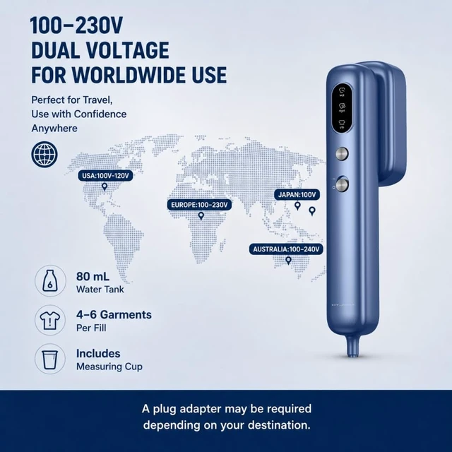 Alt view image 3 of 7 - Global Travel Steamer for Clothes, Dual Voltage 2-in-1 mini-Steamer & Iron | 100V-230V, Handheld Portable,Travel Safer with Auto-Off,Essential for Business , housewife Essentials,Europe,Asia