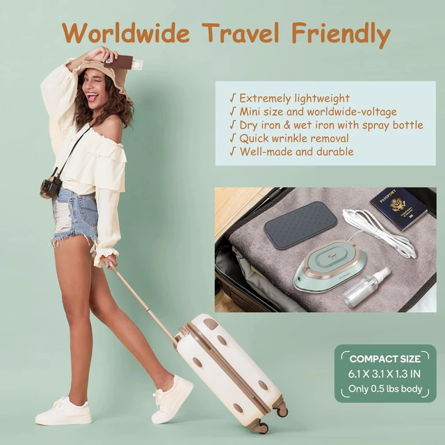 Alt view image 2 of 7 - Travel Iron Set, 100-240V Mini Dry Iron for Clothes (No Steam) | Max 300W, Heats in 60s, 302 Ceramic Soleplate, Handy Heat Press, 0.5lbs Lightweight for Quick Touch-ups Worldwide