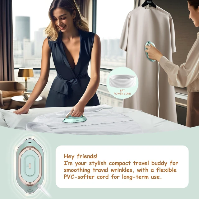 Alt view image 7 of 7 - Travel Iron Set, 100-240V Mini Dry Iron for Clothes (No Steam) | Max 300W, Heats in 60s, 302 Ceramic Soleplate, Handy Heat Press, 0.5lbs Lightweight for Quick Touch-ups Worldwide