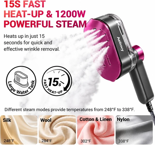 Alt view image 3 of 6 - Travel Steamer for Clothes, 1200W Handheld Garment Steamer with 4 Fabric Steam Levels & Dry Iron Mode, Water Shortage Reminder, 160ml Water Tank, Portable Iron for Home, Hotel Wrinkle Remove