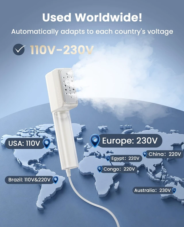 Alt view image 2 of 7 - Travel Portable Mini Dual VoltageSteamer For Clothes | 100-220V,0.9Ib Light,9 * 2.6in Small Size,15s Heat-Up,Ceramic Panel,for Global Europe Traveling