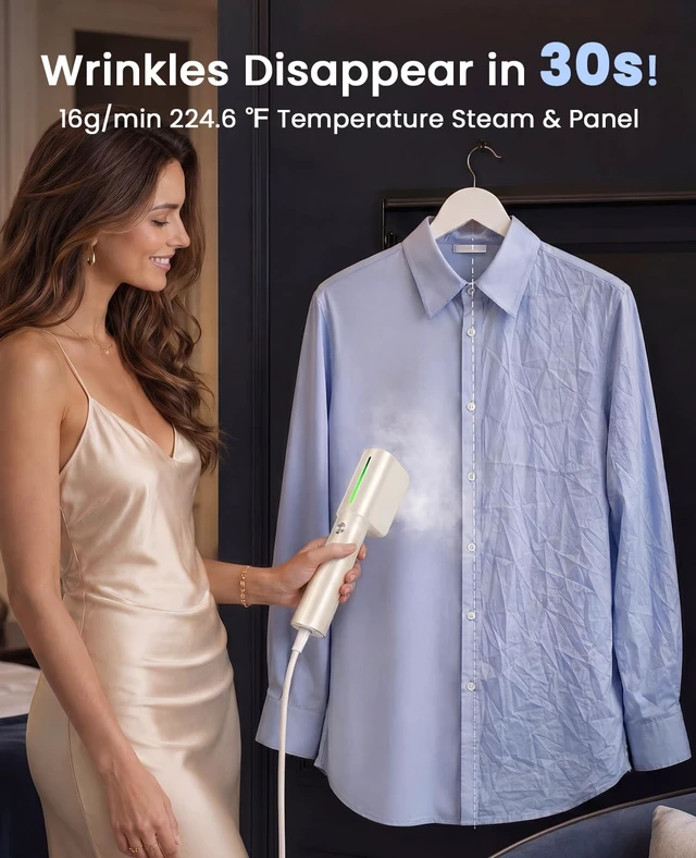 Alt view image 5 of 7 - Travel Portable Mini Dual VoltageSteamer For Clothes | 100-220V,0.9Ib Light,9 * 2.6in Small Size,15s Heat-Up,Ceramic Panel,for Global Europe Traveling