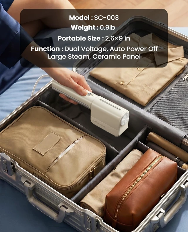 Alt view image 7 of 7 - Travel Portable Mini Dual VoltageSteamer For Clothes | 100-220V,0.9Ib Light,9 * 2.6in Small Size,15s Heat-Up,Ceramic Panel,for Global Europe Traveling