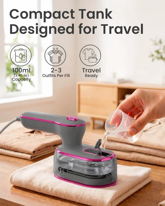 Alt view image 5 of 7 - Steamer for Clothes, Handheld Portable Iron Steamer, 2-in-1 Dry & Steam, 180° Rotatable Handle, 20s Fast Heat-Up, 970W Travel Steamer for Home & Travel, 120V Only