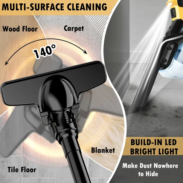 Alt view image 3 of 7 - Cordless Vacuum Cleaner for Dewalt 20V Battery, 5 in 1 Handheld Electric Vacuum with Washable HEPA Filter50CFM 100AW Cordless Vacuum for Floor, Carpet, Car(Battery Not Included)