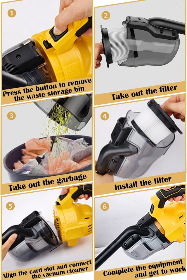 Alt view image 4 of 7 - Cordless Vacuum Cleaner for Dewalt 20V Battery, 5 in 1 Handheld Electric Vacuum with Washable HEPA Filter50CFM 100AW Cordless Vacuum for Floor, Carpet, Car(Battery Not Included)