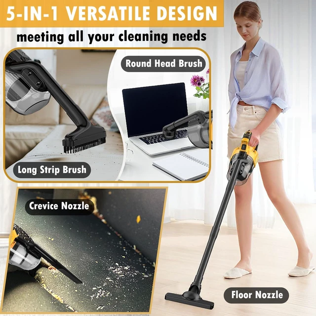 Alt view image 5 of 7 - Cordless Vacuum Cleaner for Dewalt 20V Battery, 5 in 1 Handheld Electric Vacuum with Washable HEPA Filter50CFM 100AW Cordless Vacuum for Floor, Carpet, Car(Battery Not Included)