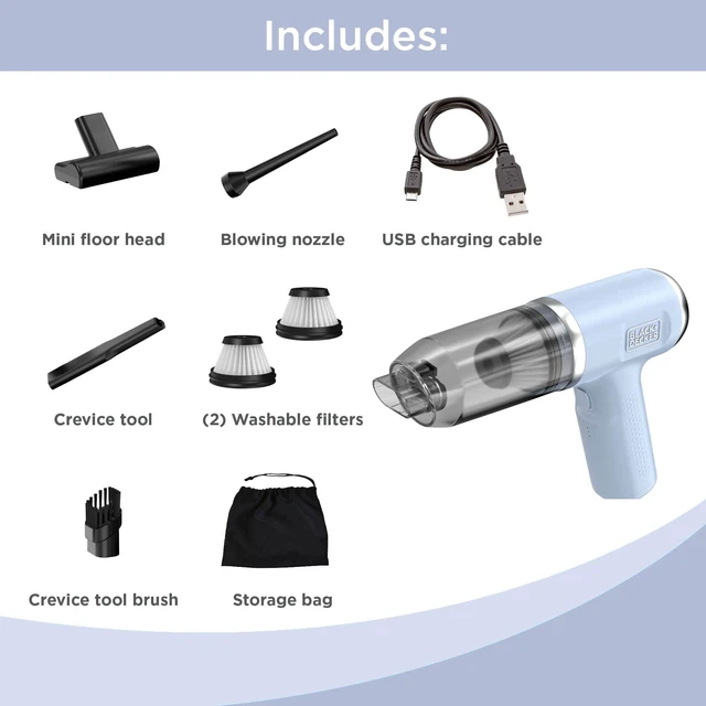 Alt view image 2 of 7 - dustbuster mini Handheld Vacuum Cordless 2-in-1, Aura (MDB-3) | 4 Attachments, 13 AW, 250 mph Air Flow, 8V Car vacuum, Air Duster, LED Lights, Lightweight desk vacuum, USB Charging