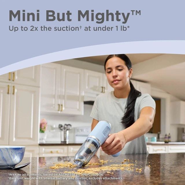 Alt view image 5 of 7 - dustbuster mini Handheld Vacuum Cordless 2-in-1, Aura (MDB-3) | 4 Attachments, 13 AW, 250 mph Air Flow, 8V Car vacuum, Air Duster, LED Lights, Lightweight desk vacuum, USB Charging