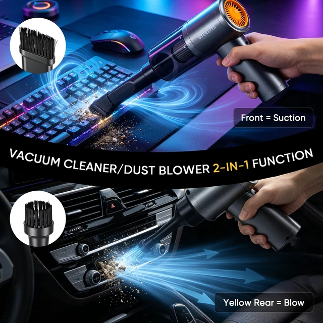 Alt view image 4 of 7 - Car Vacuum Cleaner: 16000Pa Strong Suction - Portable Cordless | 2-in-1 Vacuum & Blower - HEPA Filter - Multiple Nozzles - Type-C Charging - Cordless & Compact Design