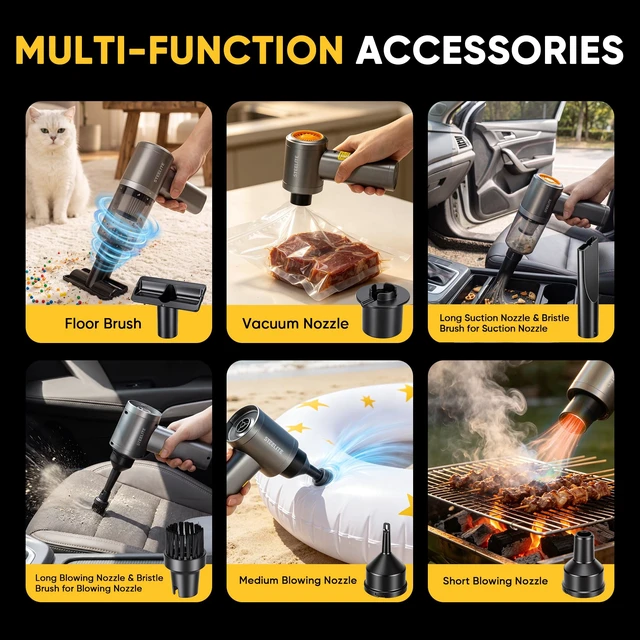 Alt view image 6 of 7 - Car Vacuum Cleaner: 16000Pa Strong Suction - Portable Cordless | 2-in-1 Vacuum & Blower - HEPA Filter - Multiple Nozzles - Type-C Charging - Cordless & Compact Design