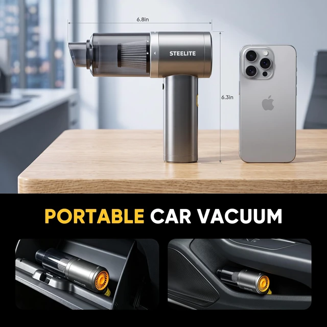 Alt view image 5 of 7 - Car Vacuum Cleaner: 16000Pa Strong Suction - Portable Cordless | 2-in-1 Vacuum & Blower - HEPA Filter - Multiple Nozzles - Type-C Charging - Cordless & Compact Design