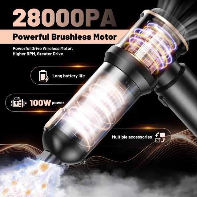 Alt view image 2 of 7 - 28000Pa Cordless Handheld Vacuum Cleaner, 4 in 1 Car Vacuum Air Duster & Blower Hand Held with 6000mAh LED Battery Display, Brushless Motor for Car, Home, Office, Pet Hair