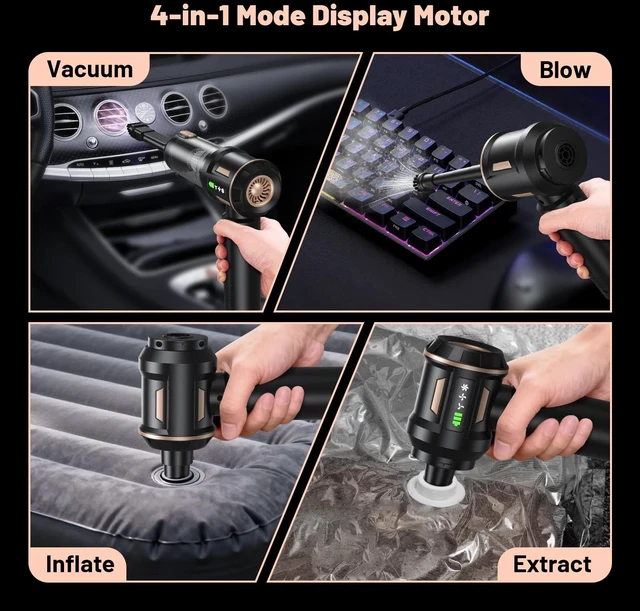 Alt view image 4 of 7 - 28000Pa Cordless Handheld Vacuum Cleaner, 4 in 1 Car Vacuum Air Duster & Blower Hand Held with 6000mAh LED Battery Display, Brushless Motor for Car, Home, Office, Pet Hair