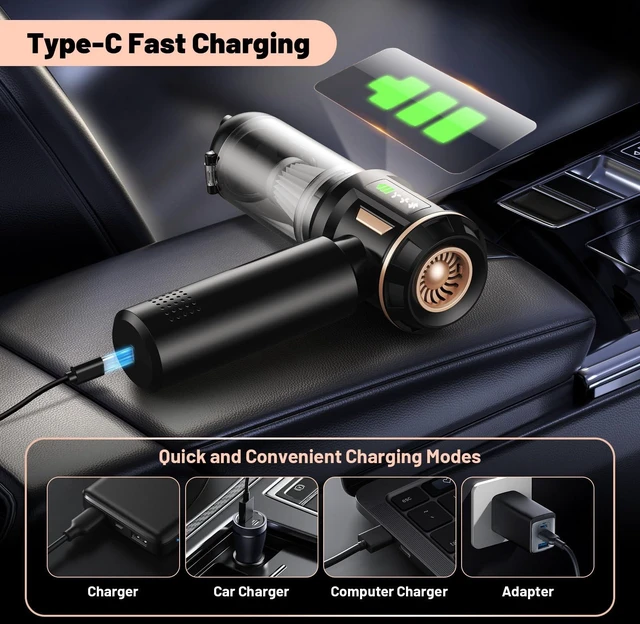 Alt view image 5 of 7 - 28000Pa Cordless Handheld Vacuum Cleaner, 4 in 1 Car Vacuum Air Duster & Blower Hand Held with 6000mAh LED Battery Display, Brushless Motor for Car, Home, Office, Pet Hair