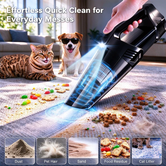 Alt view image 2 of 6 - Handheld Vacuum Cordless Portable Car Vacuum with LED Light, High Power Suction, 3 in 1, Lightweight Rechargeable Hand Vacuum, Hand Held Vacuum Cleaner for Car Home Office, Pet Hair, Black