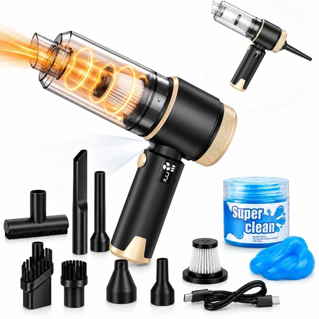 Main image of Cordless Car Vacuum Cleaner & Air Duster with Car Cleaning Gel, 4-in-1 Handheld Vacuum, 16000Pa Suction, LED Light, Rechargeable Mini Vacuum for Car, Home & Office