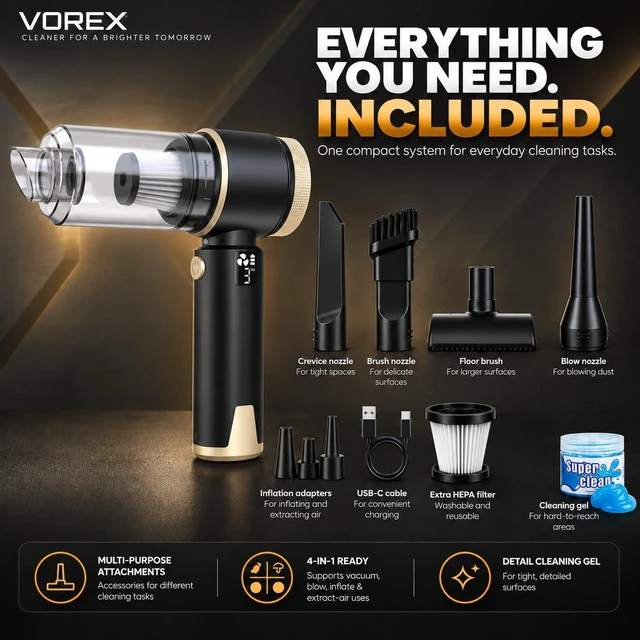 Alt view image 5 of 7 - Cordless Car Vacuum Cleaner & Air Duster with Car Cleaning Gel, 4-in-1 Handheld Vacuum, 16000Pa Suction, LED Light, Rechargeable Mini Vacuum for Car, Home & Office
