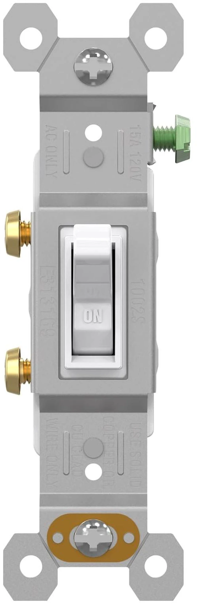Main image of 1 Pack Single Pole Toggle Light Switch, 15 Amp, 120 Volt, Toggle Framed AC Quiet Switch, in Wall On/Off Switch Replacement, Self-Grounding, Residential and Commercial Grade, UL,Glossy White