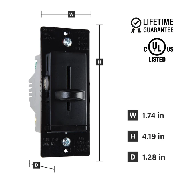 Alt view image 2 of 7 - LS Series 450W LED Dimmer Light Switch Single Pole Black 1 Pack | Pass & Seymour Dimmer Control, Decorator Slide, 1-Pole, for Dimmable LED Bulbs, Non-Preset, No Flickering