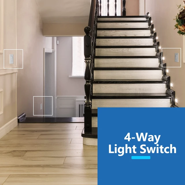 Alt view image 2 of 7 - Lighted 4-Way Decorator Light Switch, 15A /277V, Matte White | Four Way Frameless Rocker Switch, UL Listed, Residential & Commercial Grade, Polycarbonate Thermoplastic, Guide Light